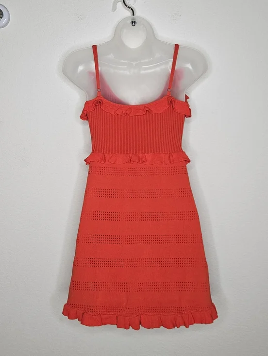 Lulus Red Orange Ruffle Strap Knit Mini Dress L Sleeveless Fit & Flare NWT - Picture 7 of 11